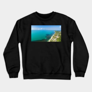 Aerial panoramic view of ocean, beach and blue cloudy sky Crewneck Sweatshirt